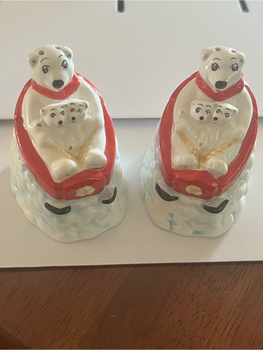 Coca Cola Polar Bear Family Ceramic Salt & Pepper Shakers - White & Red